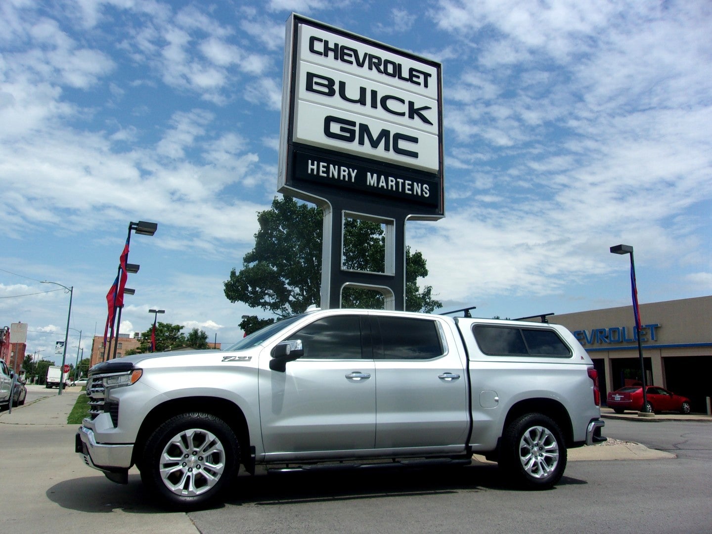 2022 Chevrolet Silverado 1500 LTZ in Silver Ice Metallic — front three-quarter view